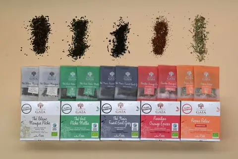 Les nouvelles références de thés et infusions en infusettes de Jardins de Gaïa sont conditionnées en boîte de 15 infusettes pour un prix de vent